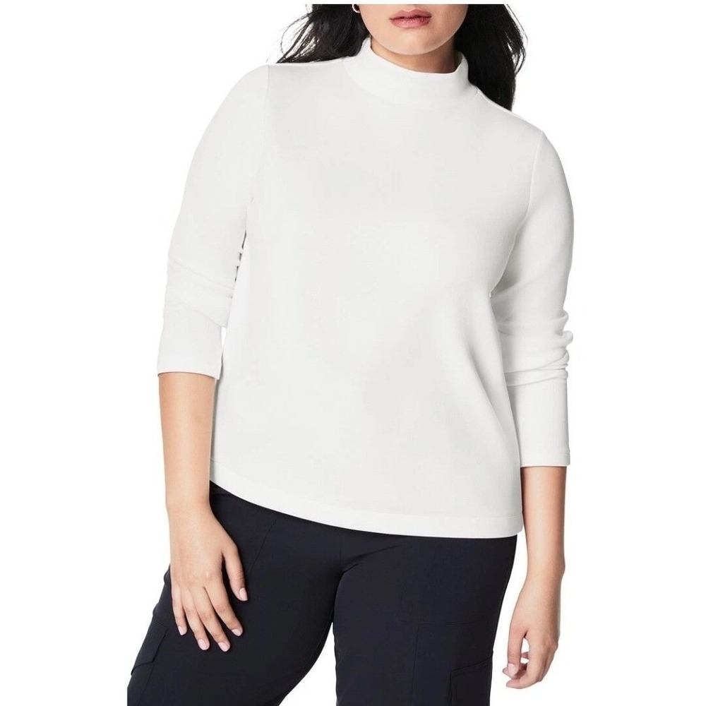 SPANX AirEssentials Mock Pullover Top M Powder White‎ Lightweight Spacer Fabric